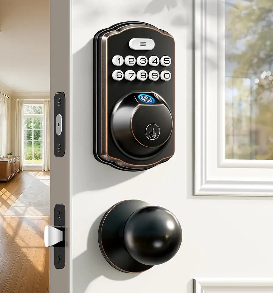 Veise KS02C Fingerprint Deadbolt Door Lock with Knob Set, Oil Rubbed Bronze