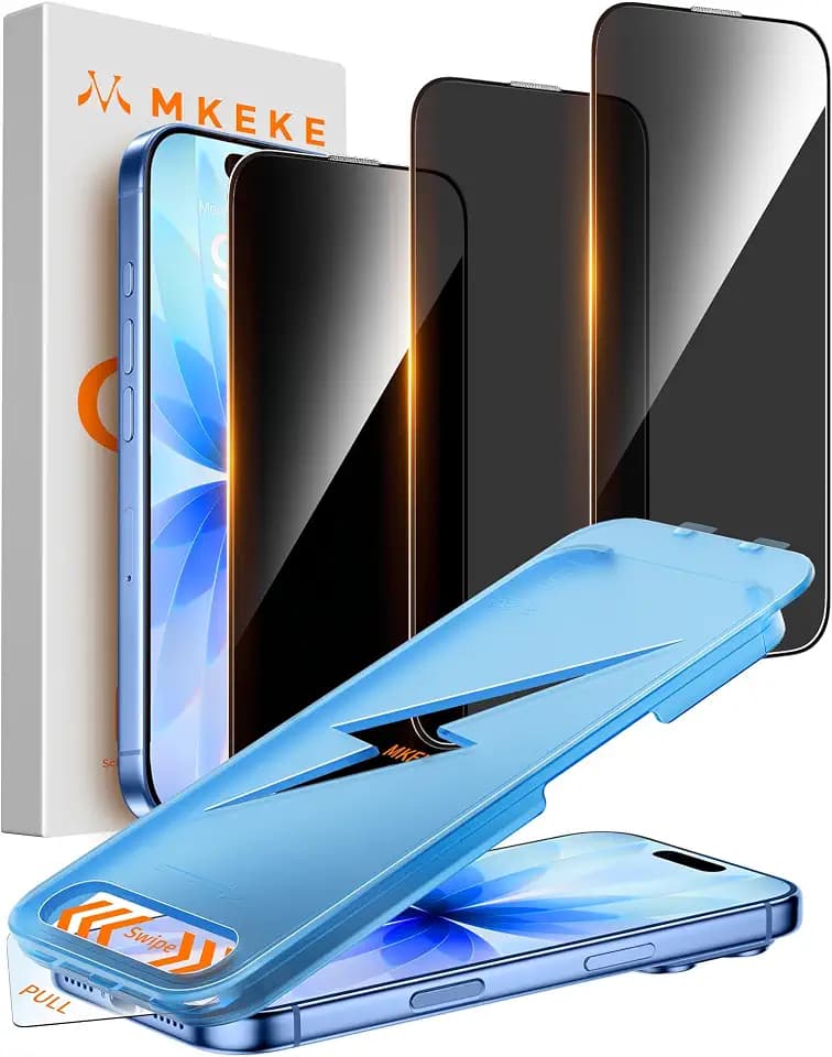 Mkeke for iPhone 17, iPhone 16 Pro Privacy Screen Protector 3 Pack