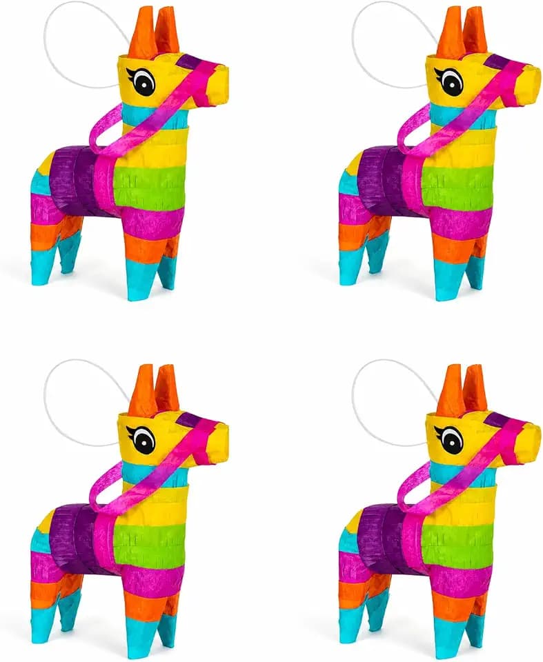 4 Stück Mini Piñatas, 19x13x5cm Esel Form Fiesta Party Dekorationen, Regenbogenfarben für Themenfeiern Partyzubehör