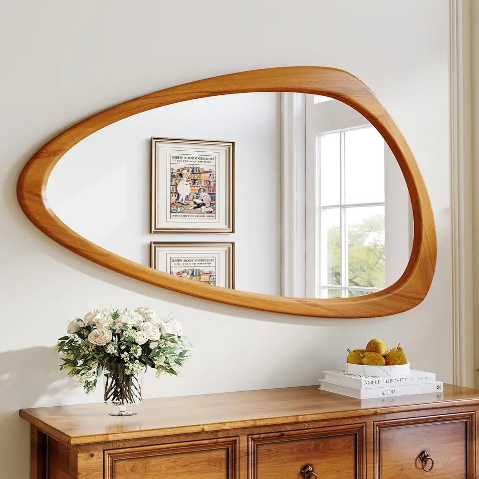 Mid Century Modern Mirror, 28x48 Inch Irregular Wall Mirror