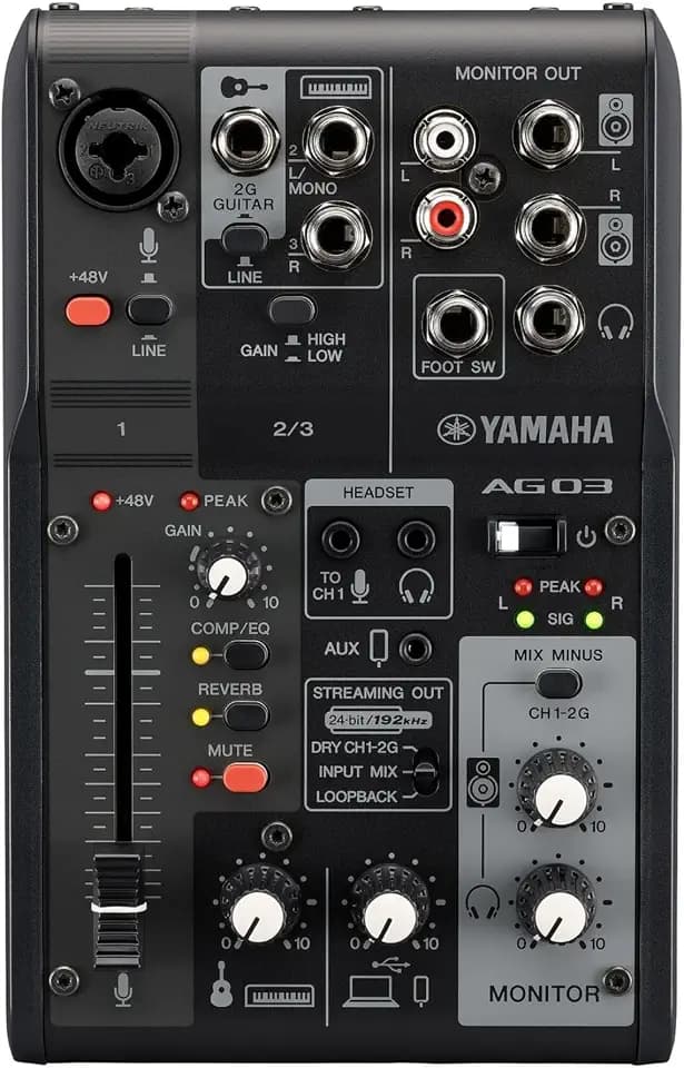 Yamaha AG03MK2 Black 6-Kanal Live Streaming Loopback Mixer/USB Interface mit Steinberg Software Suite