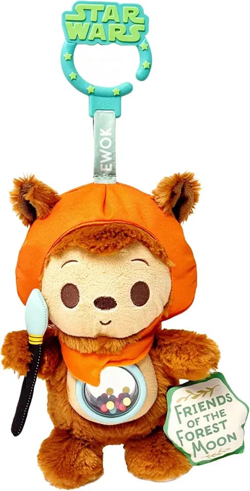 Kids Preferred Star Wars Ewok On the Go Activity Toy - with Colorful Rattle, Squeaker, Teether, Travel Clip, Soft Sensory Toy, for Ages 0+
