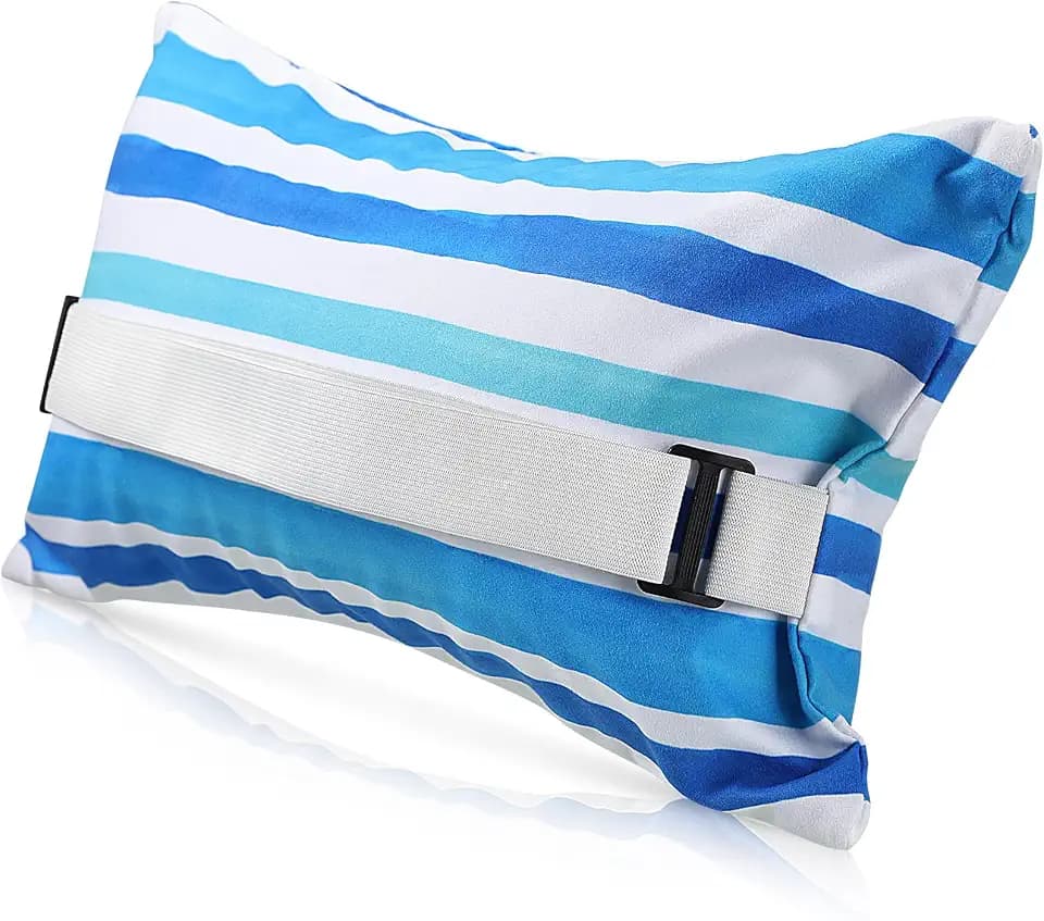 Menkxi 17"x10" Inflatable Beach Pillow with Removable Cover, Blue White