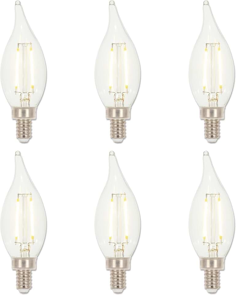 Westinghouse 4517220 3.3 Watt (40 Watt Equivalent) CA11 Dimmable Clear Filament LED Light Bulb, Candelabra Base, 6 Pack