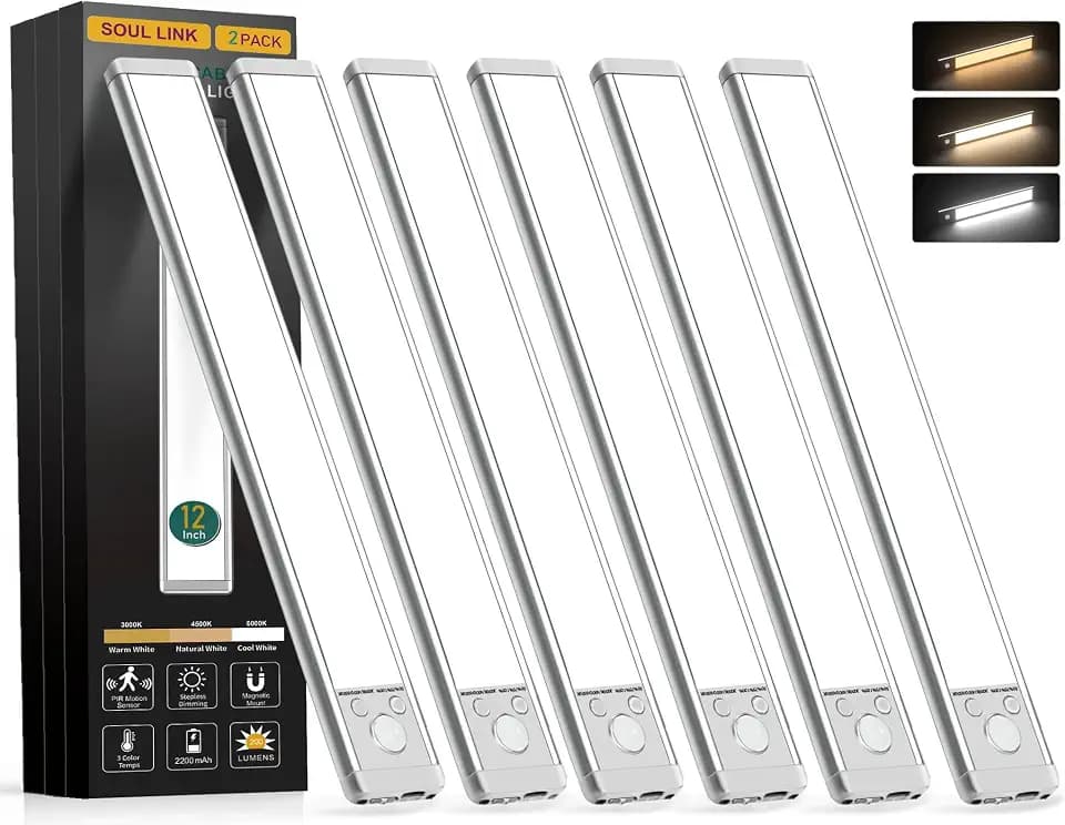 Soul Link 6-Pack 12" 88-LED Motion Sensor Under Cabinet Lights, Wireless