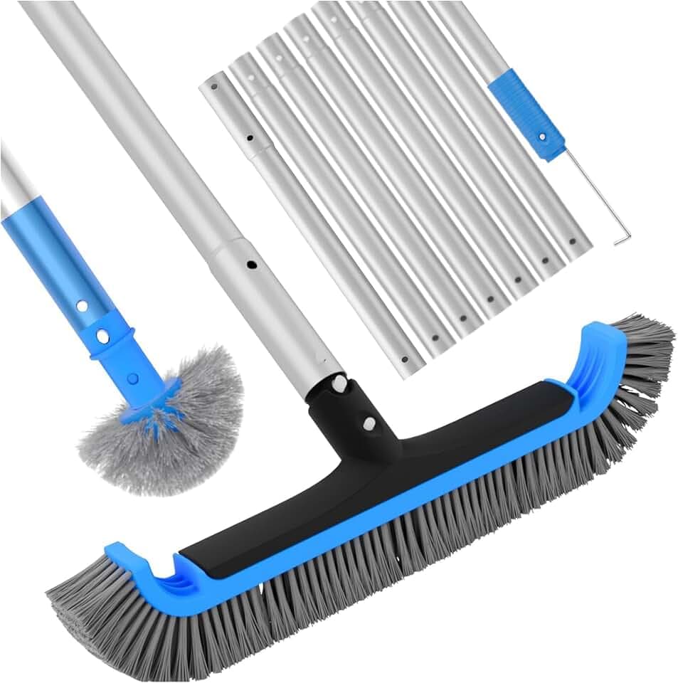 TidyMister 17.5 in 2-in-1 Pool Brush Set with 9 ft Pole