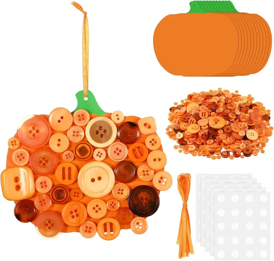 CraftyDream 12 Set Fall Pumpkin Craft Kit Buttons DIY Halloween Ornament