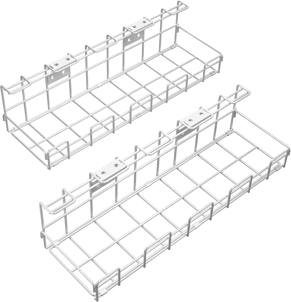 Kabelhalter Schreibtisch für Ordnung am Arbeitsplatz aus weißem Metall – Kabelmanagement für Kabel, Ladegeräte, Steckdosenleisten – für sicheren Halt (2× Größe L, Organizer & Kabelkanal) KD Essentials