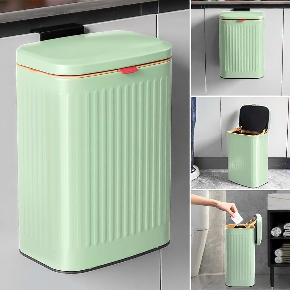 Hängender Küchenkomposteimer, 8 Liter, kleiner Mülleimer mit abnehmbarem Inneneimer für Schrank/Arbeitsplatte/Badezimmer/Camping/Büro/Camping (Grün, 8 Liter)