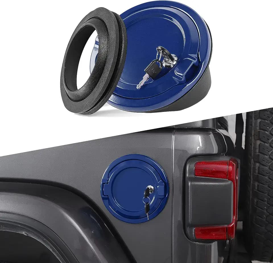 JeCar Locking Fuel Filler Cover Gas Tank Door Aluminum Alloy Exterior Accessories Compatible with Jeep Wrangler JL & Unlimited 2018-2024, Blue