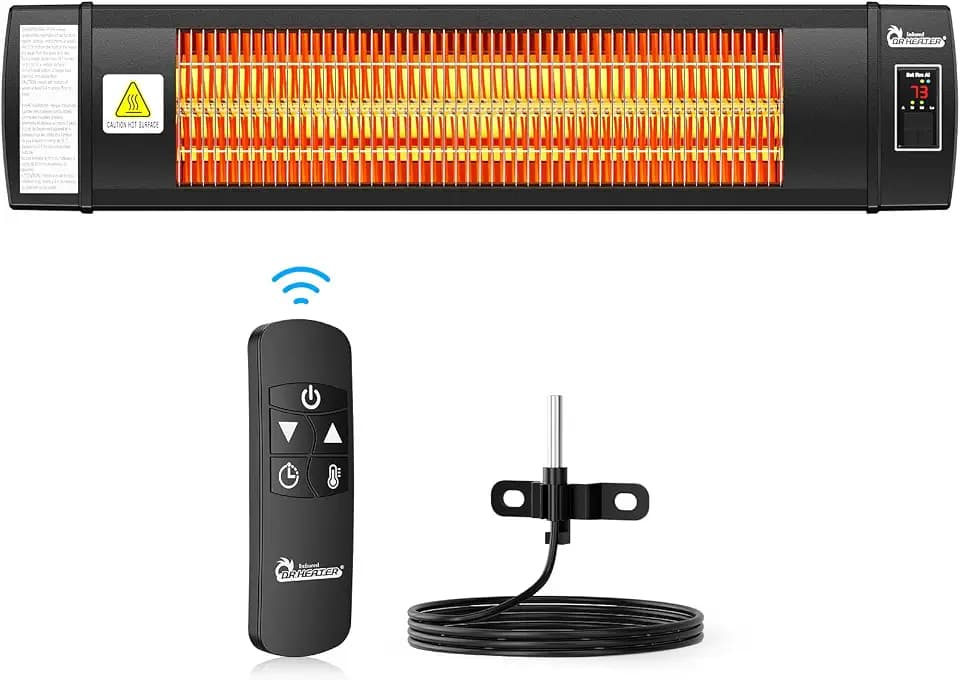 DR. INFRARED HEATER Portable Infrared Indoor and Outdoor Space Heater for Patio, Garage, Commercial & Residential With Remote Control, With Thermostat, Black