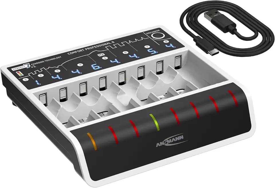 ANSMANN Schnell-Ladegerät mit USB-Eingang für 1 bis 8 NiMH Akkus der Größen Micro AAA und Mignon AA, Comfort Professional 8