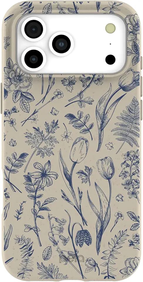 Pela | Phone Case Compatible with iPhone 17 Pro Max | MagSafe Included | Cute Eco Friendly | Made with Plants | Light Fog Indigo Bouquet