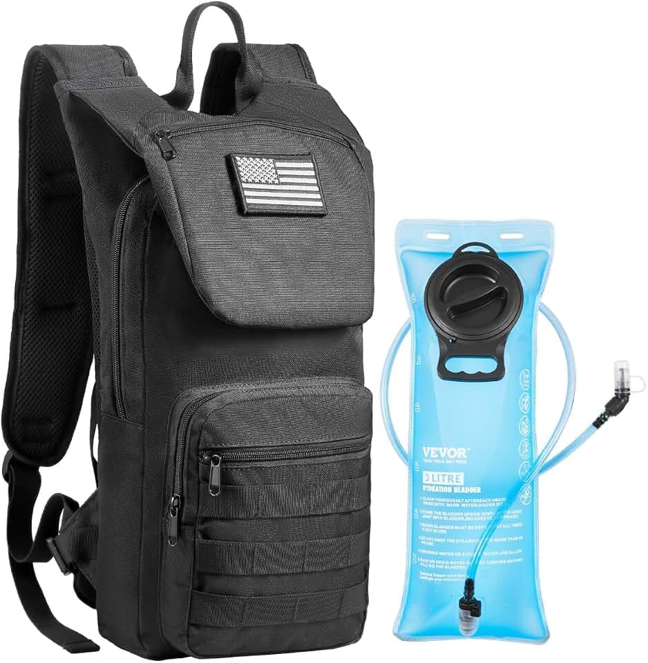 VEVOR Hydration Backpack, Water Backpack with 3L TPU Water Bladder, Tactical Molle Hiking Hydration Pack with Storage for Men Women, Hydro Water Daypack for Hiking Running Cycling Camping