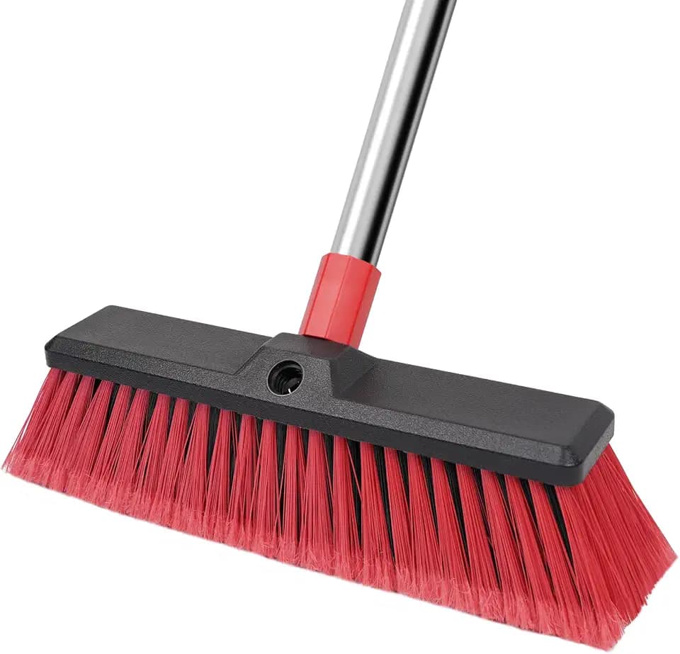 14”Push Broom with 70” Long Handle Heavy Duty Outdoor Broom for Cleaning Shop Garage Driveway Patio Deck Concrete Floor Sweeping