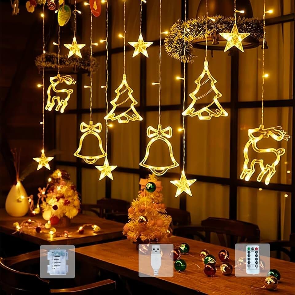 Lypumso LED Lichterkette Weihnachten, 3.5M Weihnachtsbeleuchtung Fenster, 120LEDs Lichtervorhang 8 Modi mit Timer, USB/Batterie IP44 Lichterketten Vorhang für Weihnachtsdeko Innen Außen, Balkon, Party