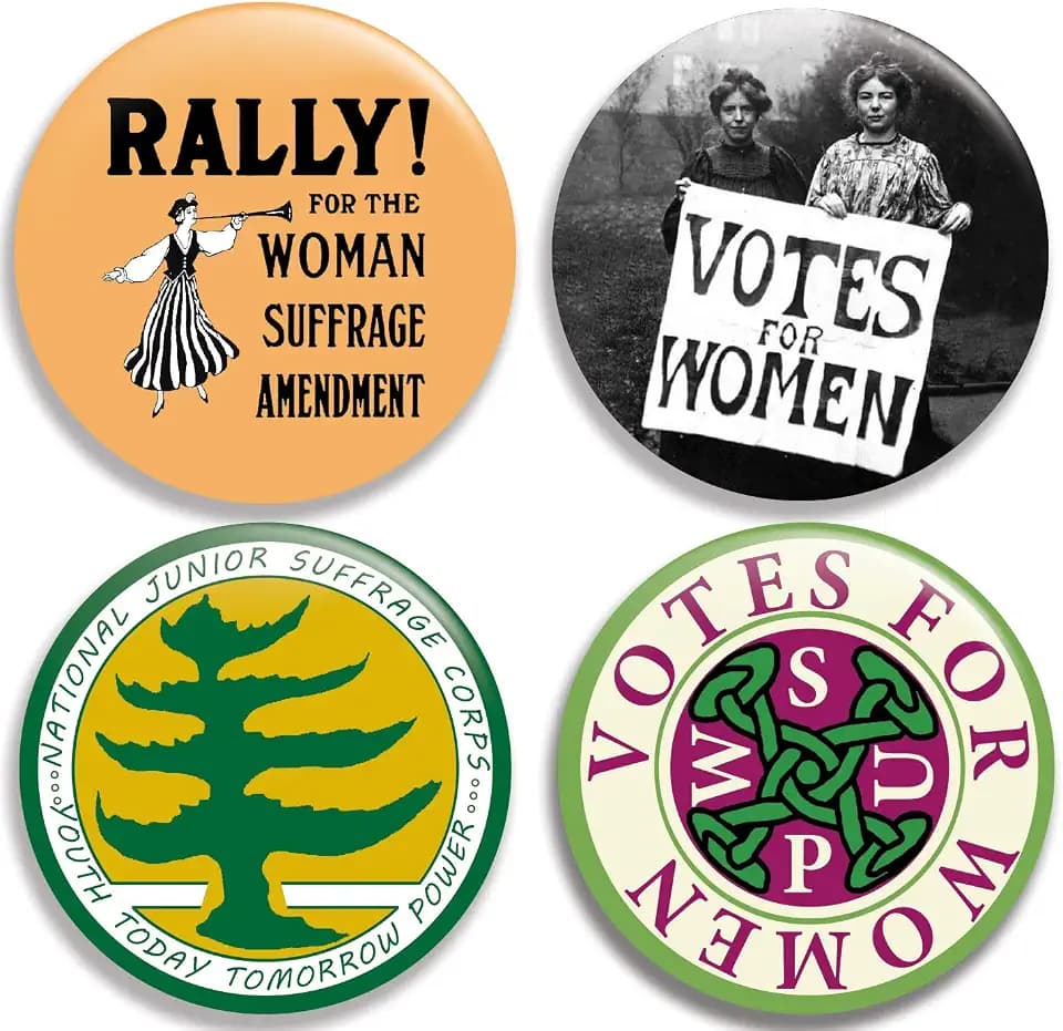 Votes for Women (Collection I) in celebration of women's suffrage and the 19th amendment - Pinback Buttons/Pins (2.25 inches) Set of 4
