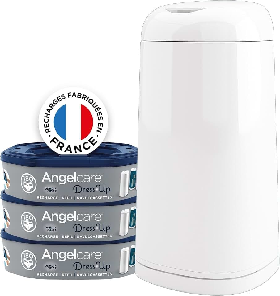 Angelcare Windeleimer + 3 Nachfüllpackungen, geruchshemmend, hohe Kapazität, antibakteriell, einfache Verwendung, Weiß