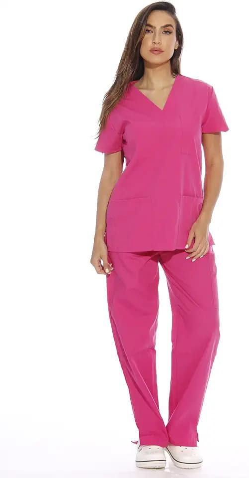 Just Love Women's Medical Scrubs Set, 6-Pocket V-Neck Top & Cargo Pants, Cotton Blend Nursing Uniform