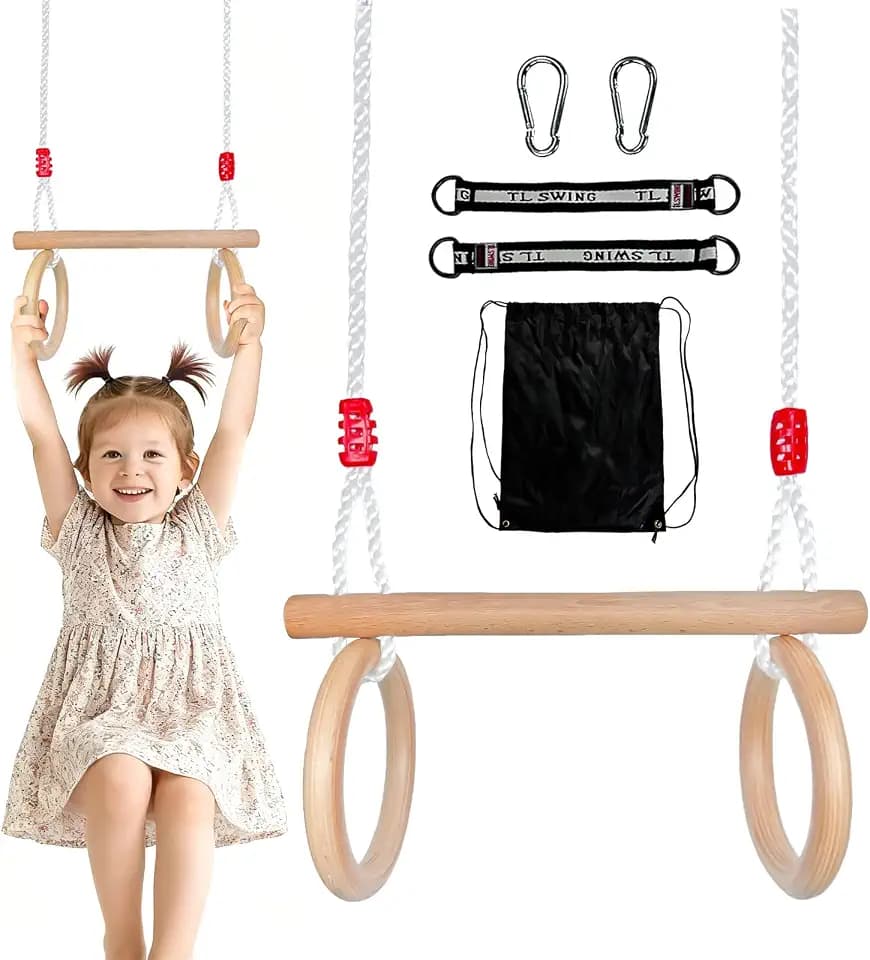 Trapez Schaukel,Schaukel Garten Turnringe Outdoor Kinder Aus Holz Schaukelbrett Für Kinder Zum Schaukeln 2 in 1 Therapieschaukel Maximale Tragkraft 100 Kg（Verstellbare Seillänge