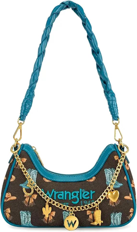 Wrangler Rodeo Icons Shoulder Bag Y2K Crescent Hobo Handbag Western Clutch Purses with Gold Chain