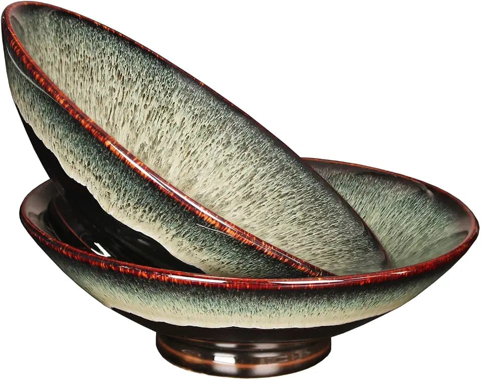 Ceramic Japanese Ramen Noodle Soup Bowl Set of 2, For Ramen, Pho, Soup, Salad, pasta, Asian Dishes,Udon noodles,Chinese Large Ramen Bowl - Microwave dishwasher oven safe, Black 8.2 Inch