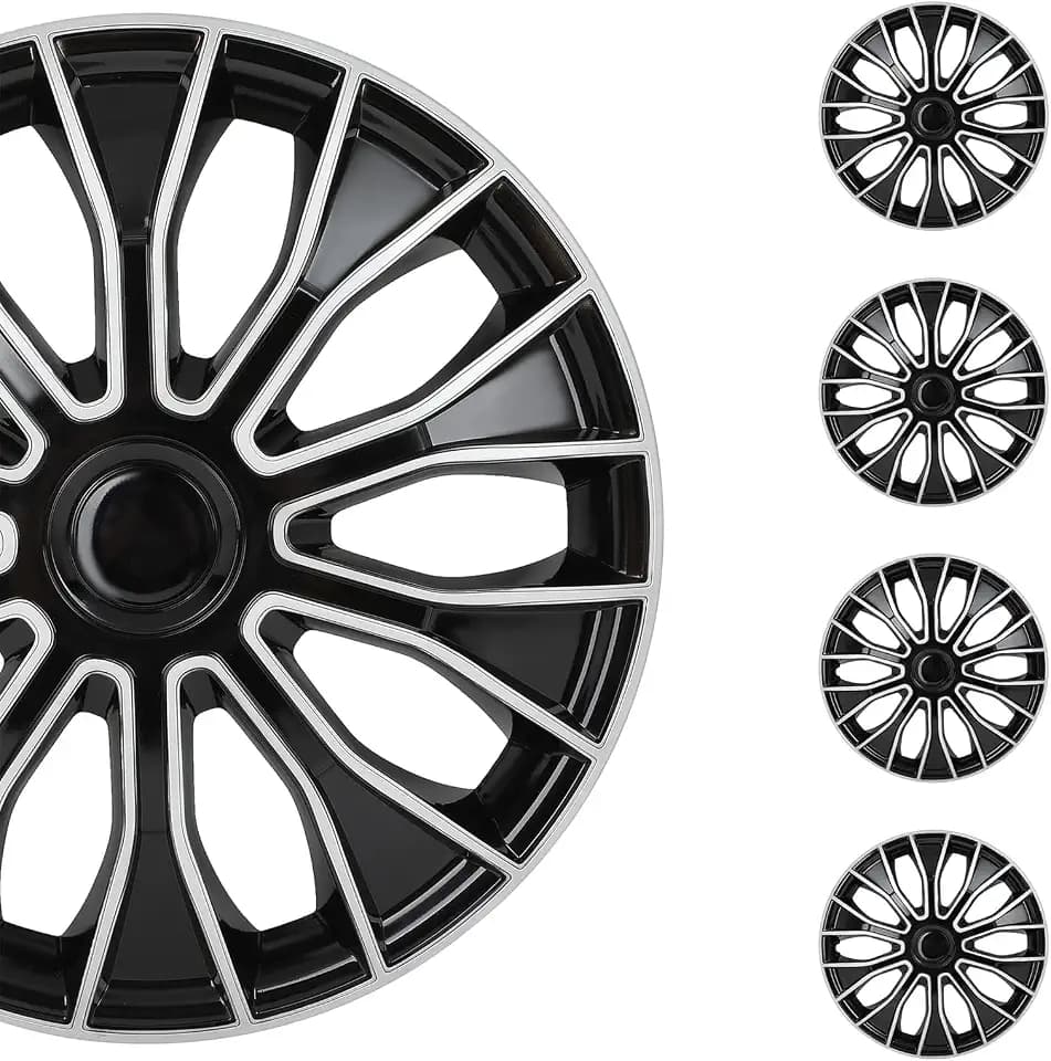 SCITOO 4pcs Wheel Rim Cover Hubcaps Set of 15-Inch Black & Silver can be Easily Installed on Car Truck SUV,Suitable for a Variety of Models,Beautiful and Rust-Proof.