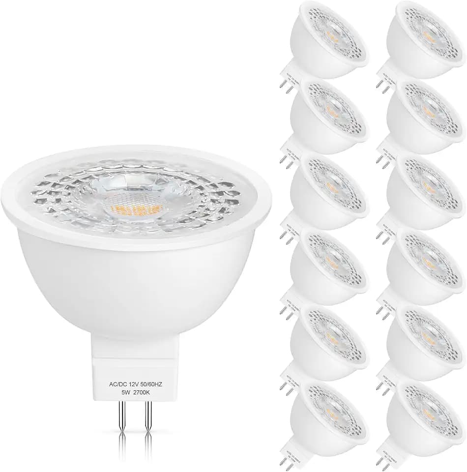 Mlambert 12 Pack MR16 LED Bulbs 5W GU5.3 12V Spotlights, 2700K Warm White
