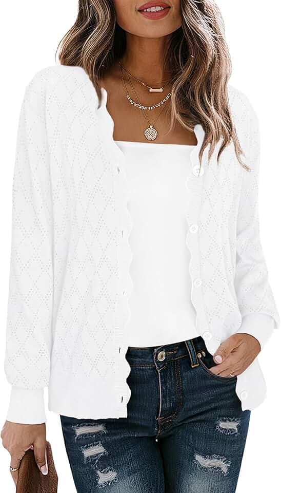 BEIGAI Damen Strickjacke Leichte Langarm V-Ausschnitt Cardigan mit Knöpfen