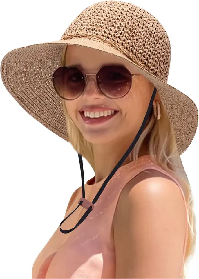 Mayoii Strohhüte für Damen, UV-Schutz, breite Krempe, faltbarer Sonnenhut, Strandkappe für Sommer, Outdoor, Angeln, große Krempe, atmungsaktive Sonnenblenden für Damen