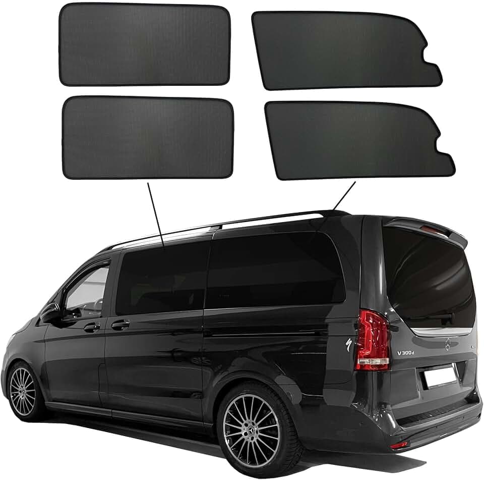 Premium SunClip Auto Sicht- & Sonnenschutz kompatibel mit Mercedes V-Klasse lang 2014-2024 (Seitenscheiben mit Ausstellfenster) INKL Tasche