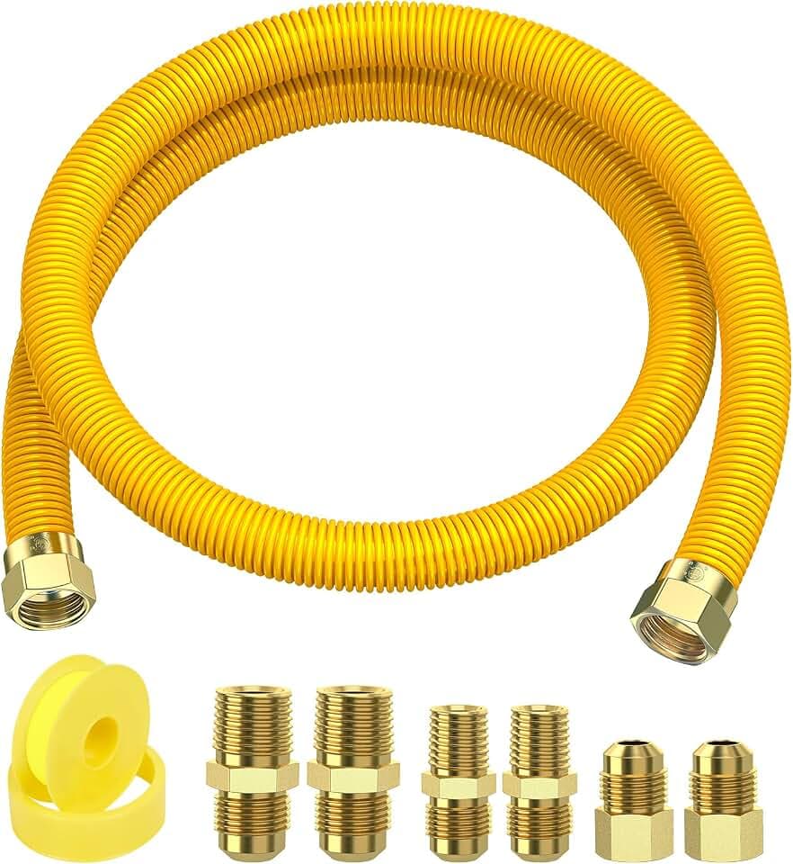 48" Flex Gas Line, Gas Dryer Connector Kit, Stove/Water Heater/Dryer Gas Line with Connectors 1/2" MIP 1/2"FIP 3/4"MIP, 5/8 in.OD(1/2 in. ID）Coated Corrugated Stainless Steel Tubing 15/16-16"UN Nut