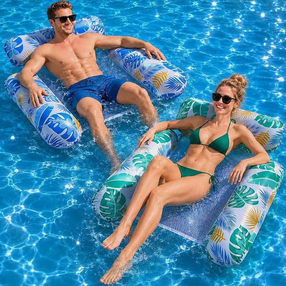 Luftmatratze Pool, 2 Stück Wasserhängematte, XL Luftmatratze Wasser, 4 IN 1 Wasserspielzeug Pool LuftmatratzeErwachsene, Wasserhängematte Mit Netz Aufblasbare Pool Zubehör Spielzeug Spaß
