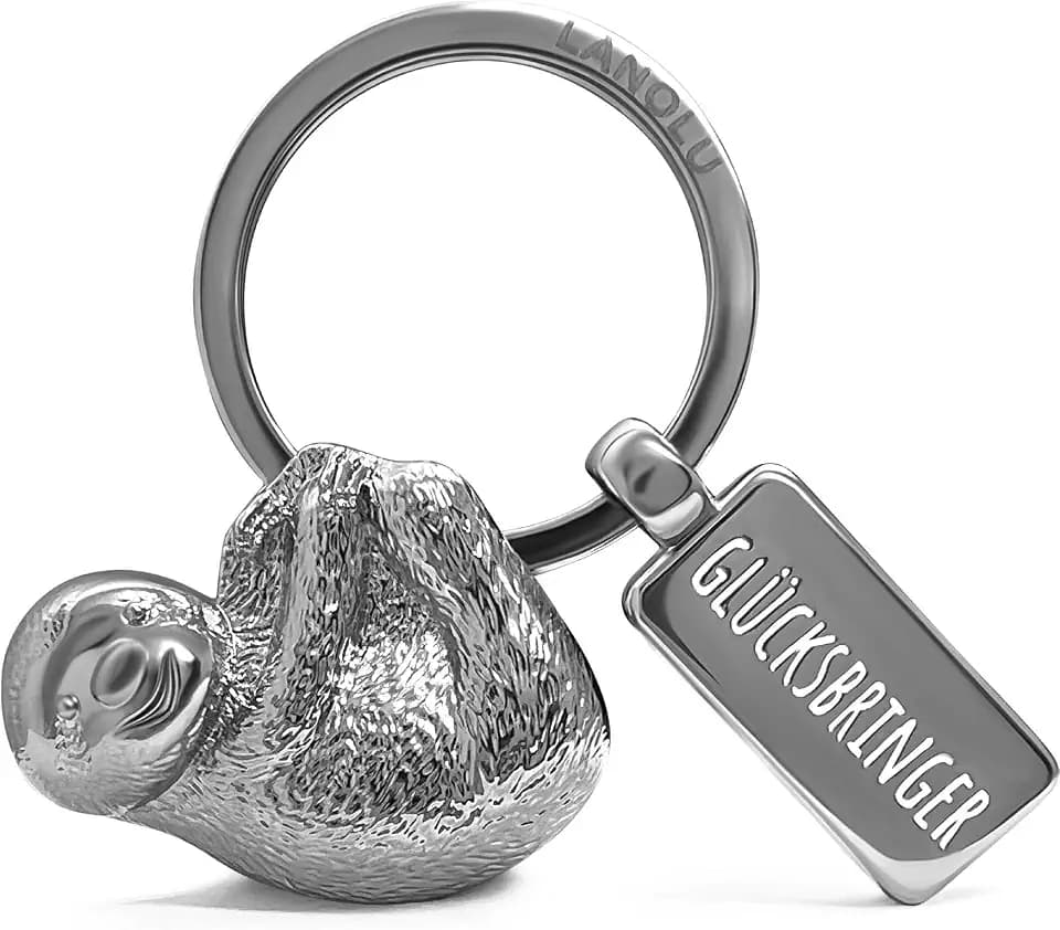 LANOLU Faultier Schlüsselanhänger Tiere Metall mit Gravur Glücksbringer, Sloth Keychain, Kawaii Tier Schlüsselanhänger beste Freundin mit 3D Figur Faultier Anhänger, Faultier Geschenkideen