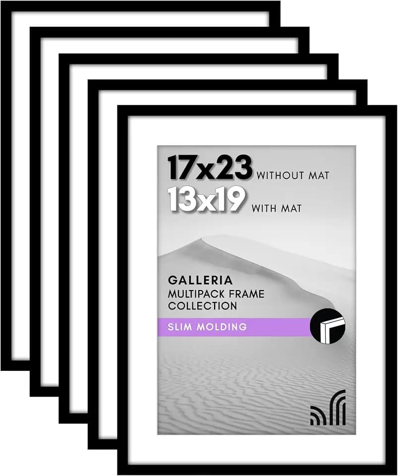 Americanflat 17x23 Poster Frame 5-Pack - Matted to 13x19 - Black