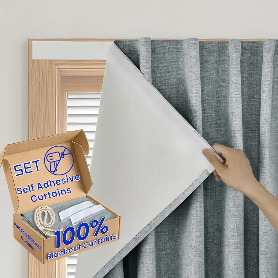 100% Blackout Curtains for Bedroom Stick On Curtain Window Shades Pull Down Blackout Window Cover No Drillng Self Adhesive Curtains No Rod Small Windows, W45 x L72 inch, 1 Panel, Light Grey