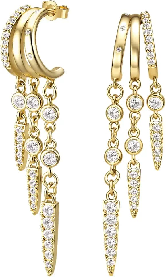 COTATI Dangle Earrings for Women 14K Gold Plated Drop Chain Huggie Stud