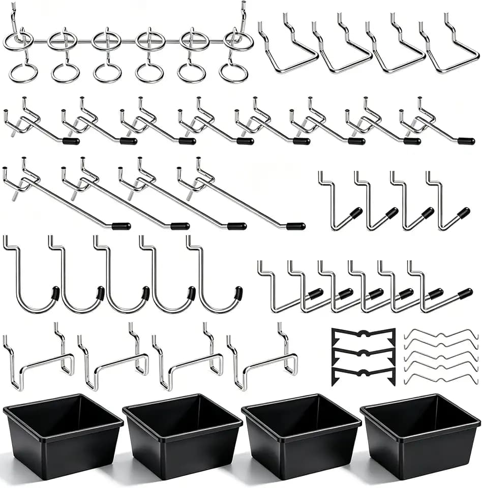 Pegboard Hooks with Bins, Peg Locks, for Organizing Various Tools, 117 PCS, 60 of Which are Locks
