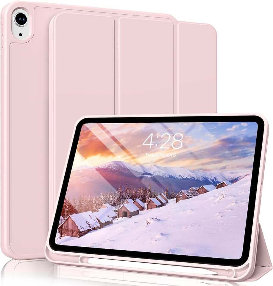 for iPad (A16) 11th 10th Generation Case 11/10.9 Inch with Pencil Holder 2025/2022, Slim Trifold Stand Protective Cover, Hybrid Cover with Soft TPU Back, Pink