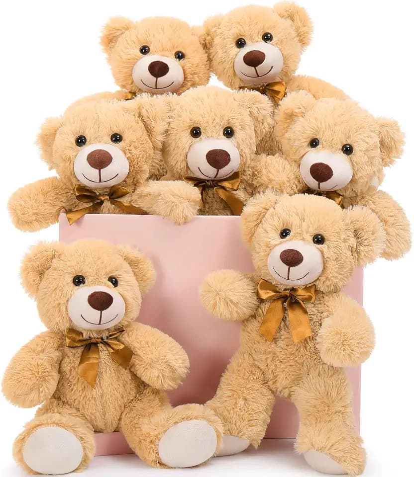 MaoGoLan 7Pcs Bulk Teddy Bears Stuffed Animals Baby Shower, Soft Small Stuffed Bears in Bulk, 13.5" Cuddly Mini Teddy Bears Centerpiece,Wedding,Party,Engagement