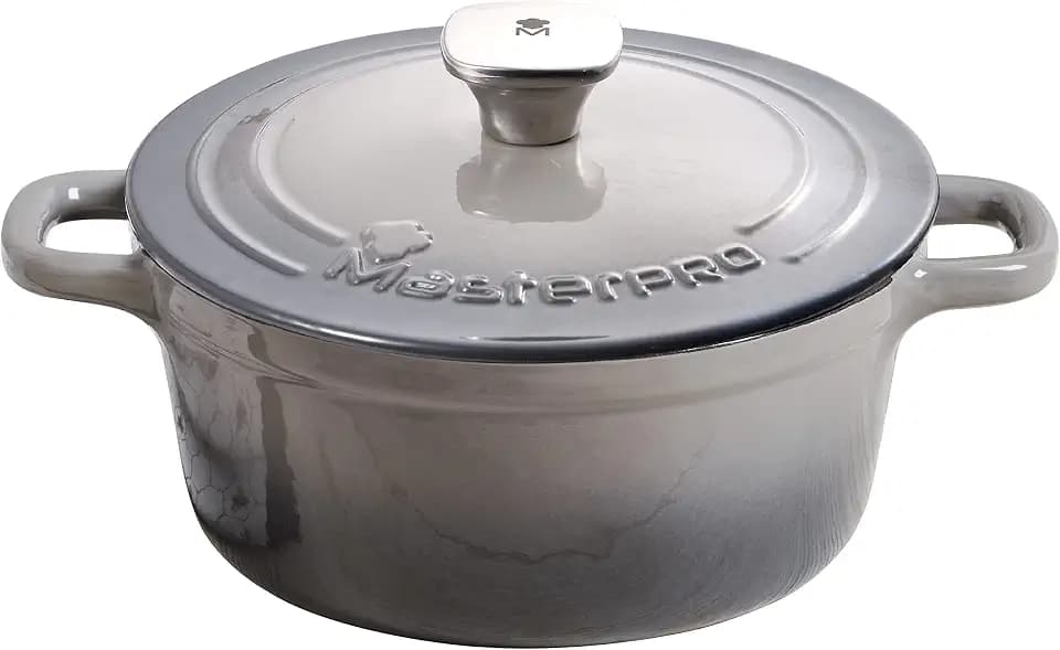 MasterPro Unique | Topf 27cm mit Deckel | Weiß | Aus GUSSEISEN | Ergonomische Griffe | Kochtopf | Geeignet für Alle Herdarten