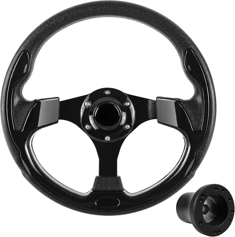 Golf Cart Steering Wheel and Golf Adapter for EZGO TXT & RXV Golf Carts Adapter Skid -(5156BLACK)