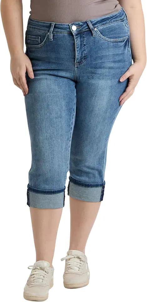 Royalty For Me Women's Women's Plus High Rise Premium Stretch Cuff Essential Capri, Xc121960