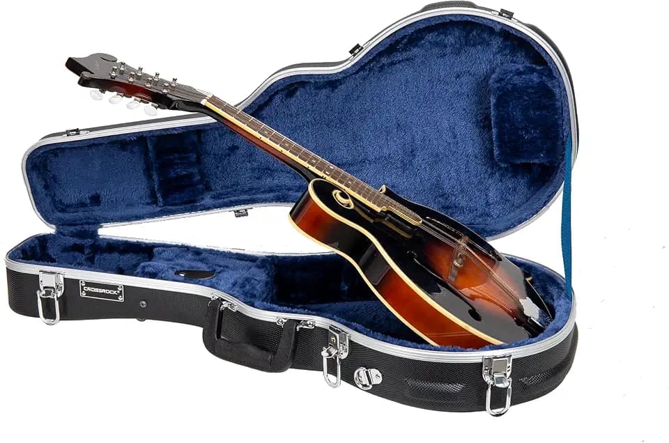 Crossrock ABS Molded Case for F-Style Mandolin | Black Textured Finish, Locking Latch, Plush Interior, Backpack Straps – Durable Hardshell Protection (CRA862MFBK)