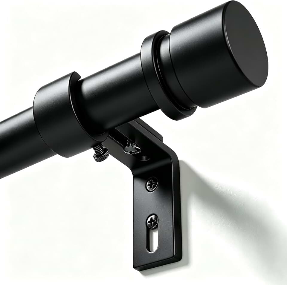 Byondeth Curtain Rods for Windows 16 to 240 Inches Adjustable Length 1 Inch Diameter Window Curtain Rod with Aluminium Finials, Black