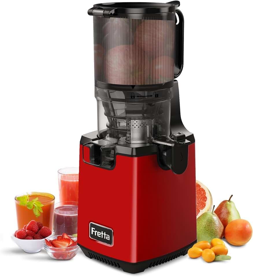 Fretta Entsafter Slow Juicer Testsieger, Entsafter Gemüse und Obst (Silber) (Wein)