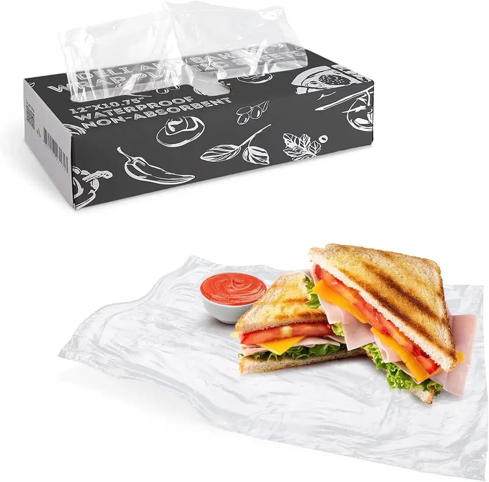 APQ Clear Wrap - Pre-Cut Plastic Deli Sheets, 12x10.75 Inches, 1000 Pack Leakproof Plastic Sheets for Food Service, Baked Gifts