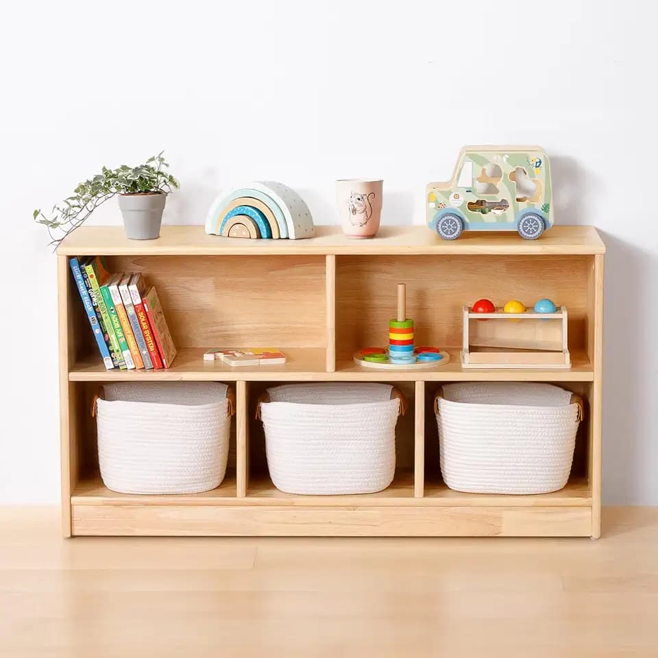 OOOK Gummiholz Kinderregal Spielzeugschrank, Bücherregal, 110 x 30 x 60 cm