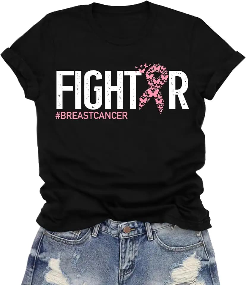 Breast Cancer Shirts for Women Pink Ribbon Butterfly Tee Tops