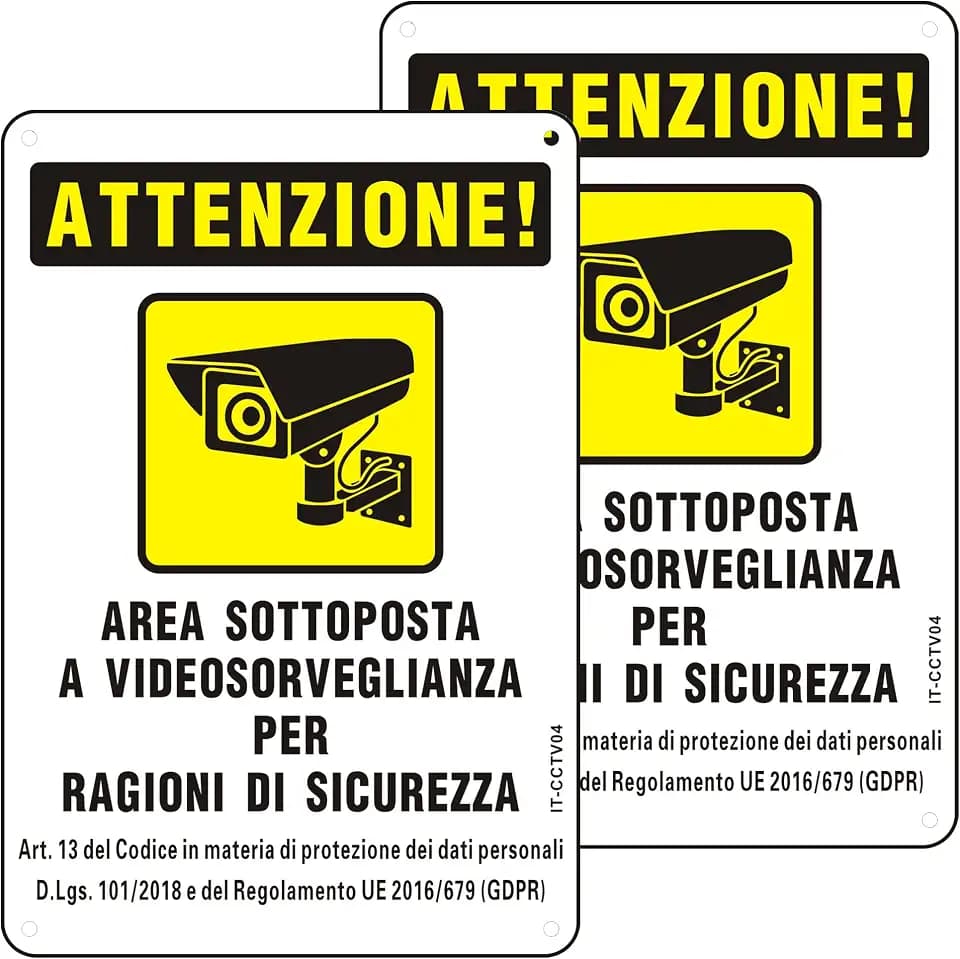 Cartello Area Videosorvegliata GDPR Cartello Videosorveglianza Alluminio Riflettente con Adesivo e Fori, 15×22cm Cartello Telecamera Sorveglianza Metallo per Casa e Negozio, Interno ed Esterno